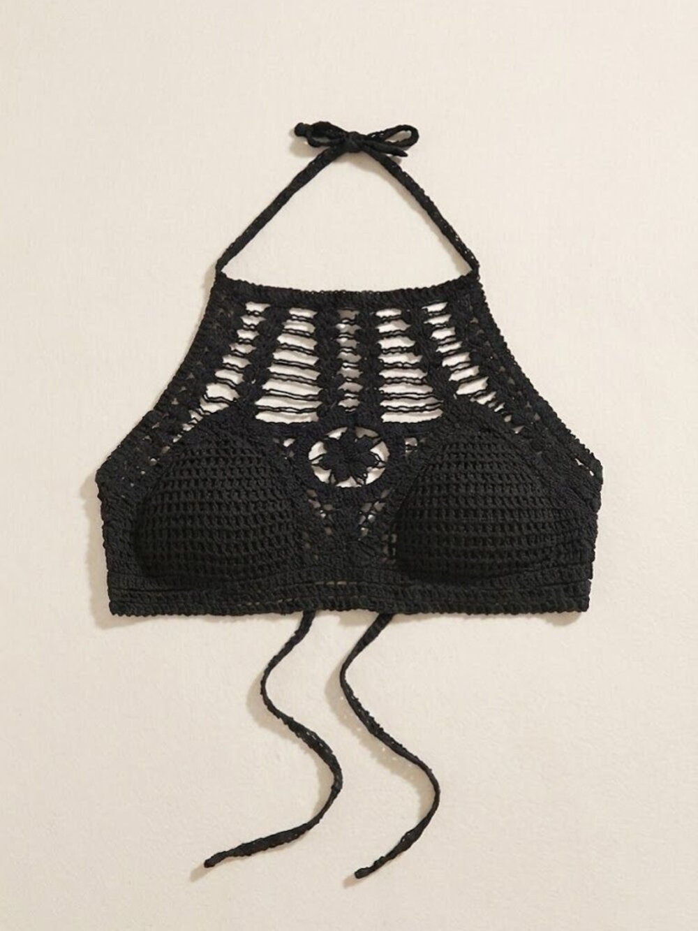 Black Festival Crochet Halter Top S/M